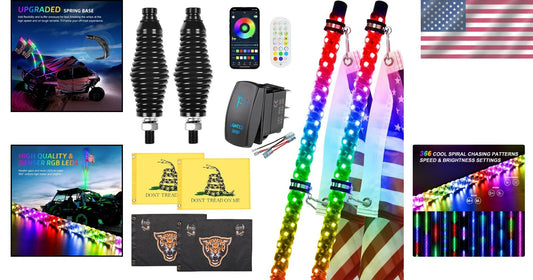 Customizable RGB 4FT Whip Lights with Remote Control for Off-Road Adventures