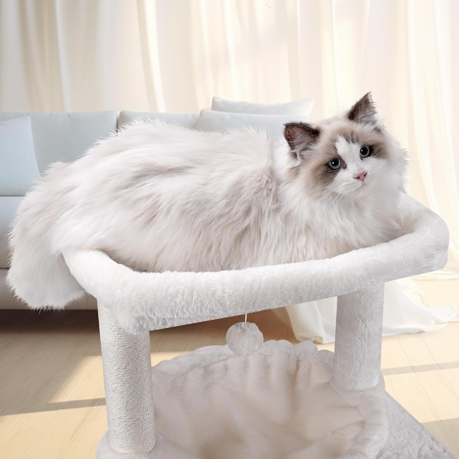 37.4" Beige Cat Tree Tower with Cozy Condos & Scratching Post for Cats