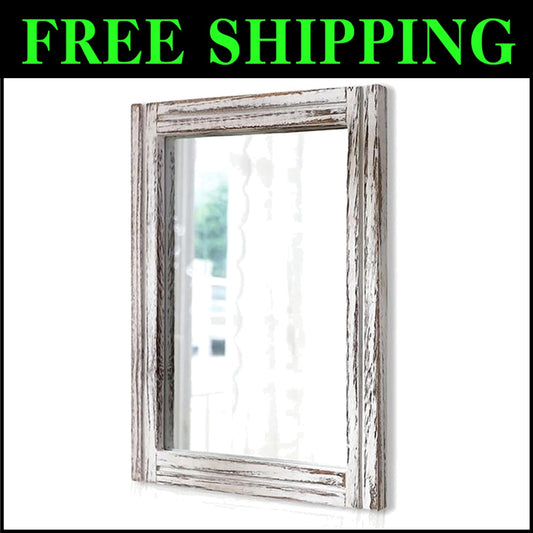 28"x18" Decorative Rustic White Framed Wall Mirror - Perfect for Home Styling