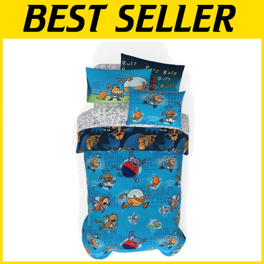 5-Piece Twin Dog Man Bedding Set - Reversible Microfiber Comforter & Sheets