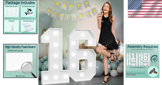 3ft Sweet 16 Light-Up Numbers - Stunning Birthday Decorations for Boys & Girls