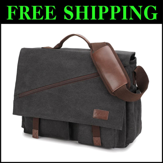 Elegant Cotton Canvas Messenger Bag with 14 Pockets - Ideal for Work & Travel