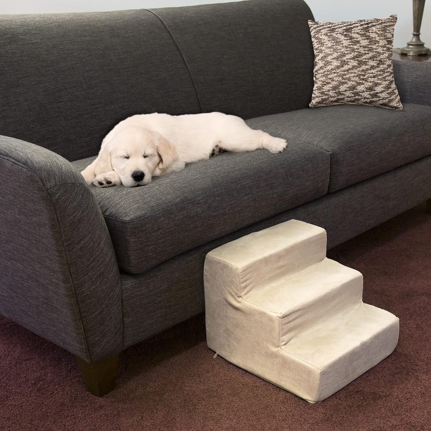 Non-Slip 3-Step Pet Stairs with Machine Washable Cover - Supports 25lbs