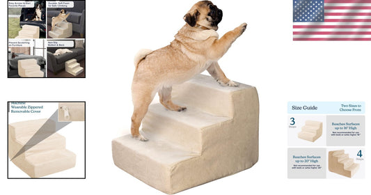 Non-Slip 3-Step Pet Stairs with Machine Washable Cover - Supports 25lbs