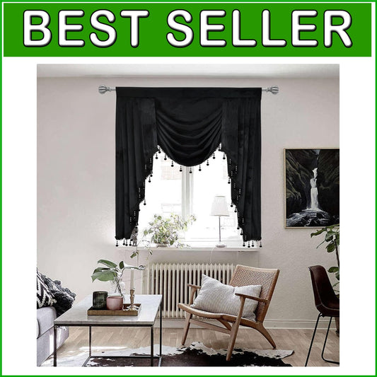 Elegant Black Velvet Rod Pocket Valance, 39" x 48" - Luxurious Window Treatment