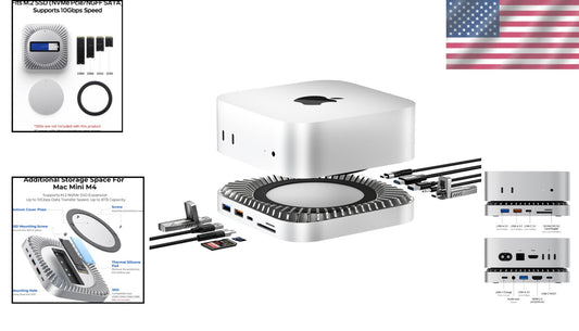 Aluminum Dock for Mac Mini M4 Pro 2024 - 10 Ports w/ 4K HDMI & Power Support