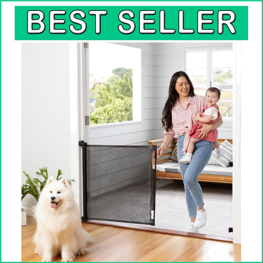 33" Tall Retractable Gate - Perfect for Pets & Infants, 3-Way Locking System