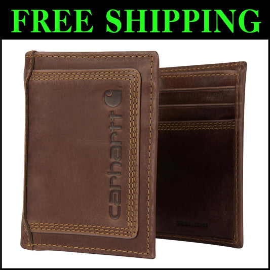 Men's Rugged Leather Trifold Wallet - Triple Stitch Design for Durability