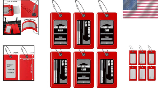 Durable 6-Pack Red Luggage Tags - Business Card Holder for Easy Identification