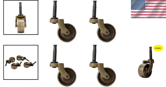 Antique Brass Caster Wheels - 4-Pack Heavy Duty Swivel Casters for Furniture