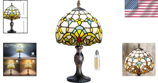 Charming Multi-Color Stained Glass Desk Lamp - Perfect for Living Room & Bedroom