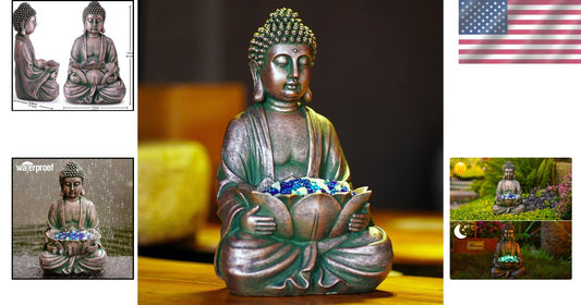 Meditating Buddha Sculpture - Indoor/Outdoor 12" Garden Decor with Glass Stones