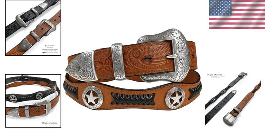 Adjustable Genuine Leather Belt with Floral Conchos - Primed for Cowboy Style