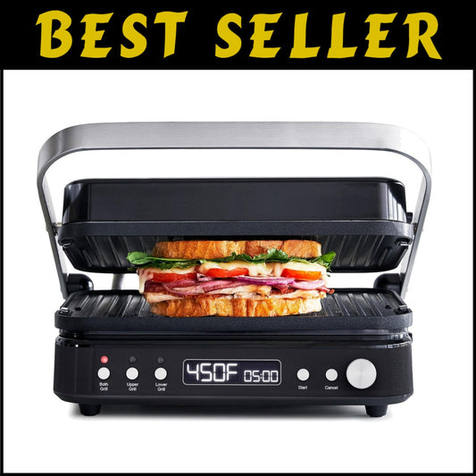 Versatile 6-in-1 Contact Grill & Griddle with Reversible Plates and Dual Heat