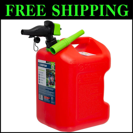 Durable 5-Gallon Red Gas Can with Flame Mitigation & Controlled Flow Spout