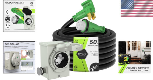 50 Amp Generator Cord 25FT with Pre-Drilled Power Inlet Box Kit, Durable & Safe