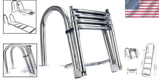 Telescopic 4-Step Rear Entry Boat Ladder with Anti-Slip Steps - 400 lbs Capacity