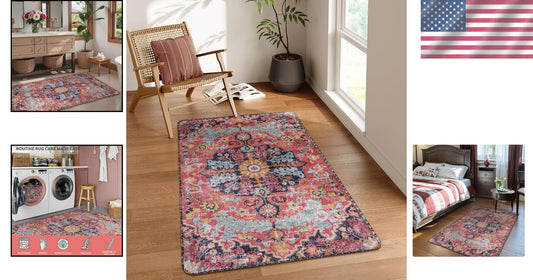 Stylish 3'x5' Fuchsia Non-Slip Rug - Ideal for Entrances & High Traffic Areas