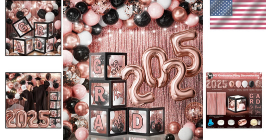 Class of 2025 Graduation Decorations - 86 PCS with LED & Foil Curtain Backdrop