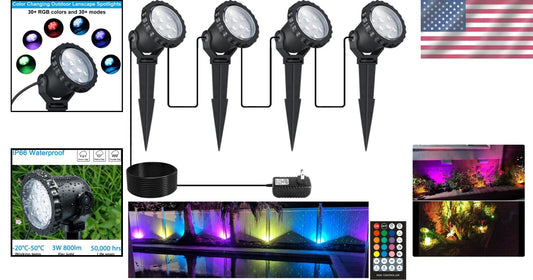 Color Changing Landscape Spotlights 12W - 4 Pack IP66 Waterproof Outdoor Lights