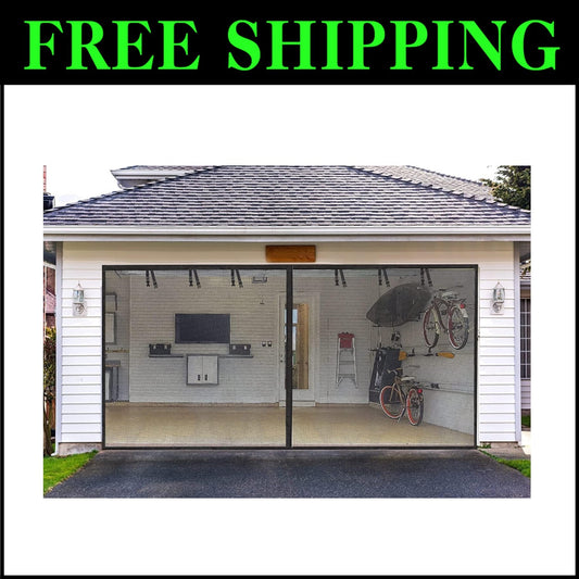16x8FT Fiberglass Magnetic Garage Screen with Easy Roll-Up Straps for Durability