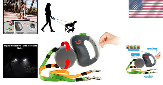 Comfortable No-Tangle Retractable Dog Leash for Two Dogs - Secure & Reflective