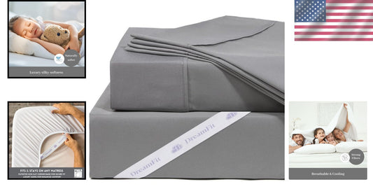 4-Piece Cooling Egyptian Cotton Sheets - Luxury Grey Set for Full Mattresses