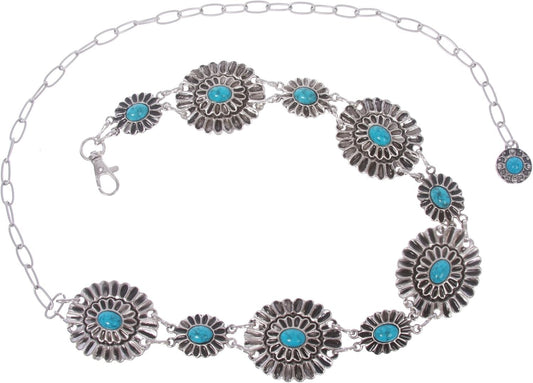 Women's Southwestern Turquoise Concho Link Chain Belt - Perfect For Any Outfit