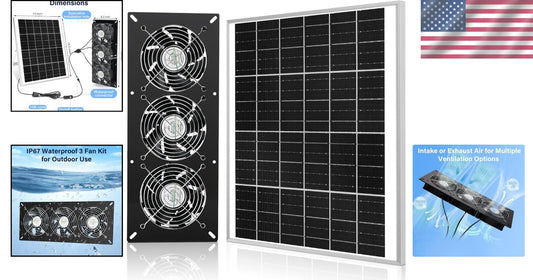 3500 RPM Solar Powered 3-Fan Kit with 25W Panel for Outdoor Air Circulation