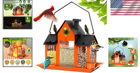 Elegant Solar Bird Feeder House - 7lbs Capacity & Water Cup for Backyard Birds