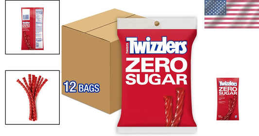 Kosher Zero Sugar Twists - 12 Bags of Strawberry Licorice Style Candy, 5oz Each