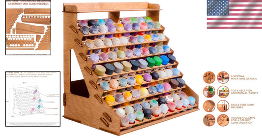 Elegant Wooden Paint Organizer for 87 Bottles & 14 Brushes - Easy Assembly