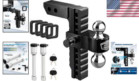 Aluminum Tow Hitch with 10" Adjustable Drop/Rise & Silencer Pads Included