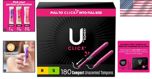 Click Compact Tampons - 180 Count Unscented, Super Absorbency, On-the-Go Comfort