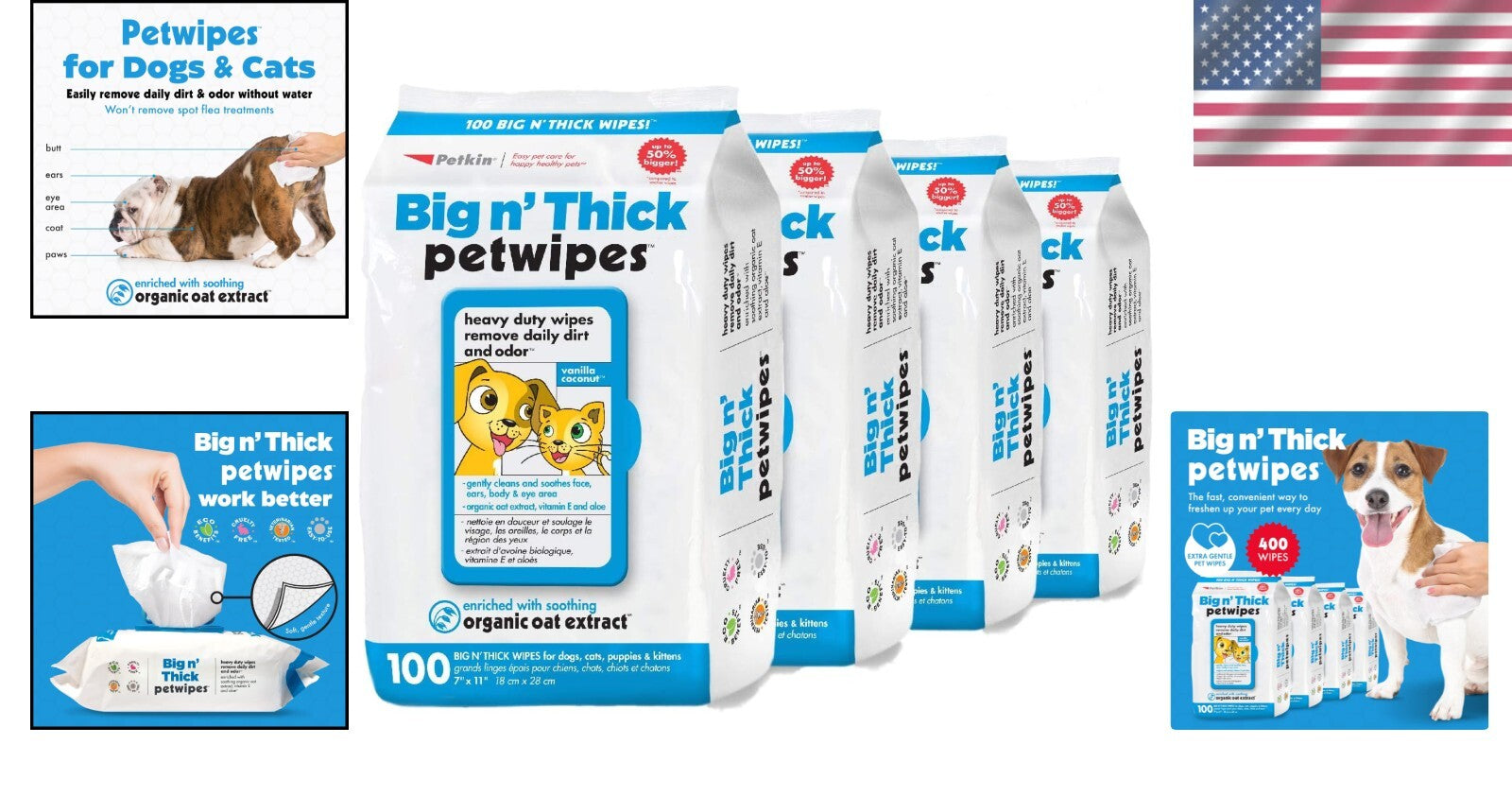 Extra-Large Pet Wipes for Quick Clean-ups - 400 Wipes with Coconut Scent