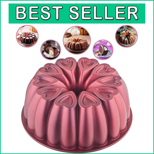 Fluted Tube Heart Cake Pan - 10 Inch Baking Mold, Easy to Clean Design