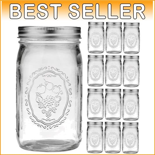Durable 32 oz Wide Mouth Mason Jars - Perfect for Canning and Pickling Supplies