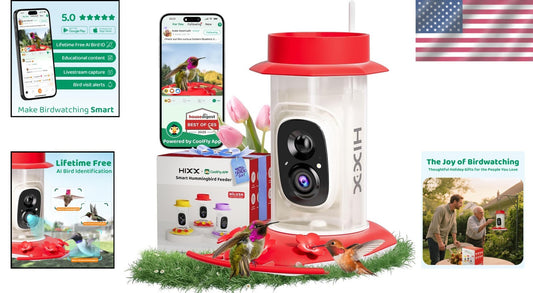 Interactive Hummingbird Feeder with HD Camera & Ant Moat - Gift for Bird Lovers
