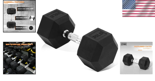 Durable 35 lb Hex Dumbbell - Rubber Coated, Non-Slip Hand Weight for Versatil...