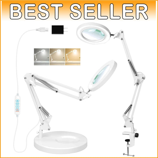 Dimmable LED 10X Magnifying Glass with Clamp & Swivel Arm - Perfect for Hobbies