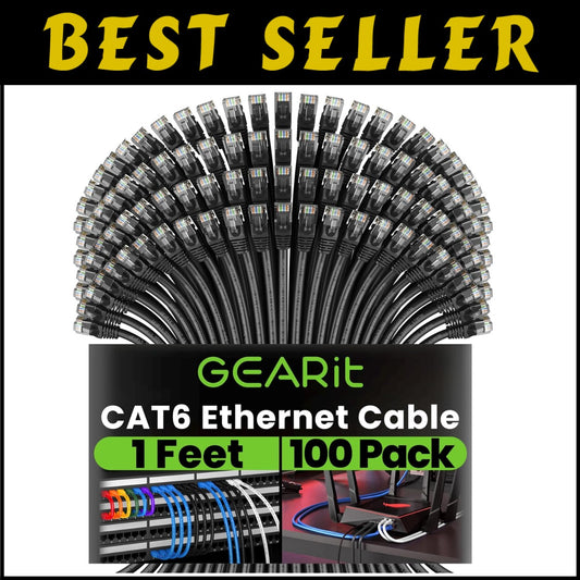 Versatile 100-Pack Cat 6 Ethernet Cables, 1ft Length, 10Gbps Speed - Durable