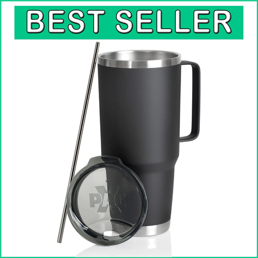 Double-Walled 64oz Insulated Tumbler with Lid & Straw - Travel Ready & Leakproof