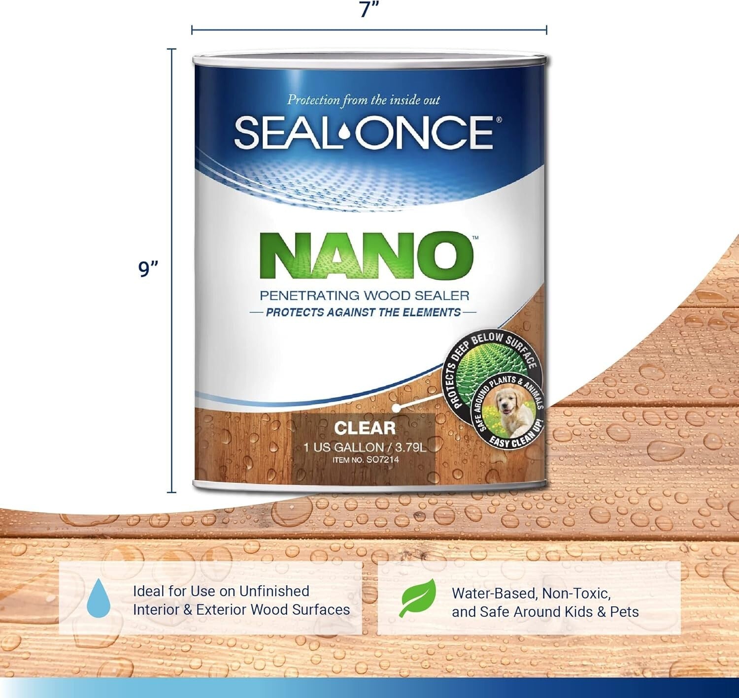 1 Gallon Clear Wood Sealer - Fast-Drying Nano Protection for Outdoor Use