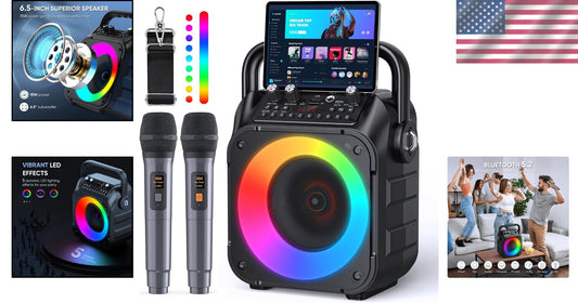 Family-Friendly Karaoke Machine with Bluetooth, Lights & 2 Wireless Microphones