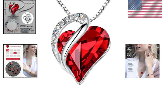 Delicate Heart Pendant with Ruby Birthstone Necklace - Elegant Gift for Her