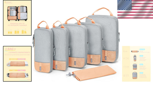 6 Set Compression Packing Cubes - Lightweight Luggage Organizer in Sunny Coral