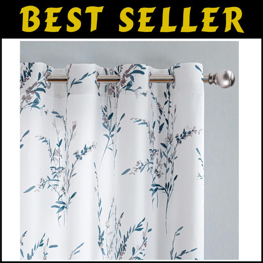 Elegant Floral Curtains 63 Inch - Navy Blue Light Filtering Grommet Panels