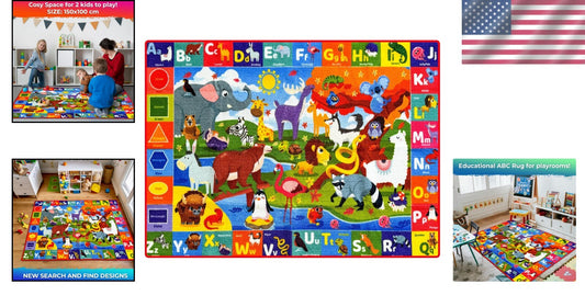 Durable Non-Slip Alphabet Rug for Kids - 59x39 Play Area Carpet with Animals