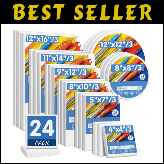 Complete Painting Set - 24 Stretched Canvases in Various Sizes, Gift for Artists