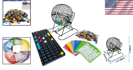 Ultimate 11" Bingo Game Set with 500 Chips, 100 Cards, and Durable Cage